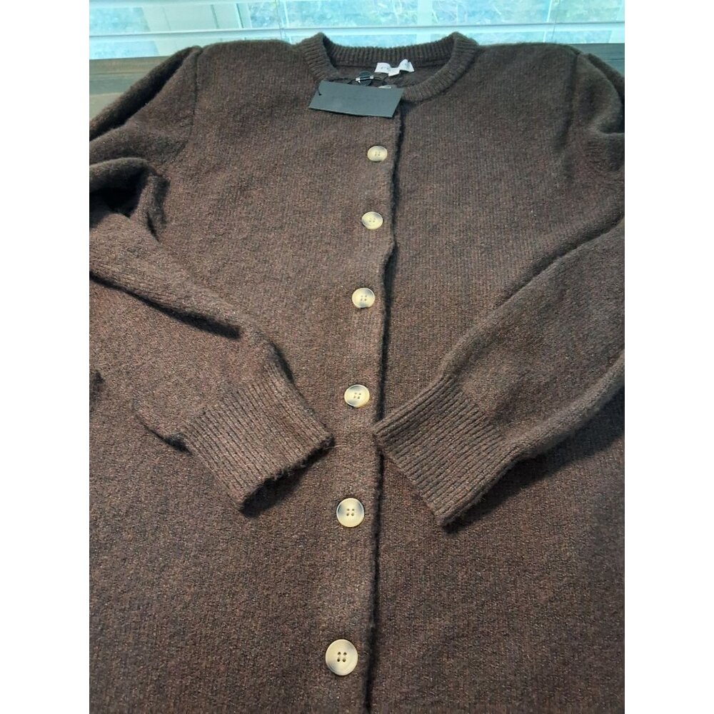 Giani Bini Wool Blend Long Sleeve Button Front Mini Cardigan Dress L Chocolate B - Picture 7 of 9